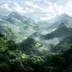 Fototapeta premium High mountains covered with lush green forests