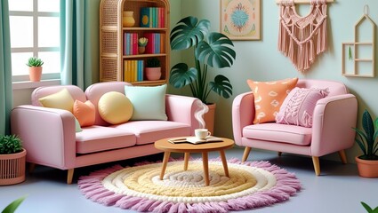 Cozy Pastel Carpet in a Modern Living Room Design
