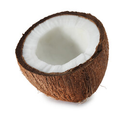 Half of cracked coconut isolated on white