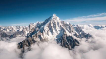 Majestic mountain summit cloudy atmosphere aerial view serene landscape nature's grandeur