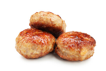 Three delicious roasted patties isolated on white
