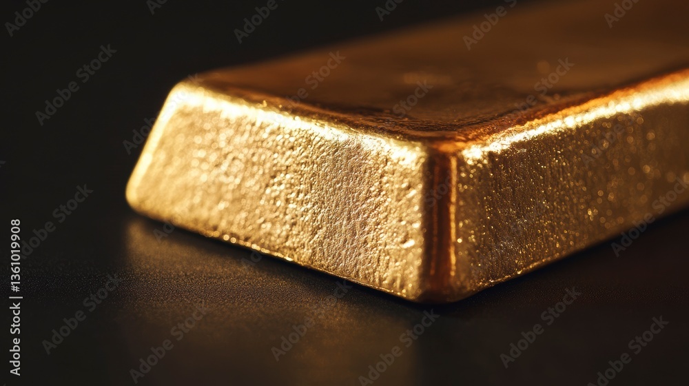 Aufkleber close-up of a shiny gold bar on a dark surface.