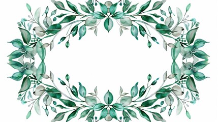 Enchanting Watercolor Vector Wreath Adorned with Lush Green Eucalyptus Leaves and Branches