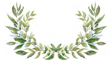 Enchanting Watercolor Vector Wreath Adorned with Lush Green Eucalyptus Leaves and Branches