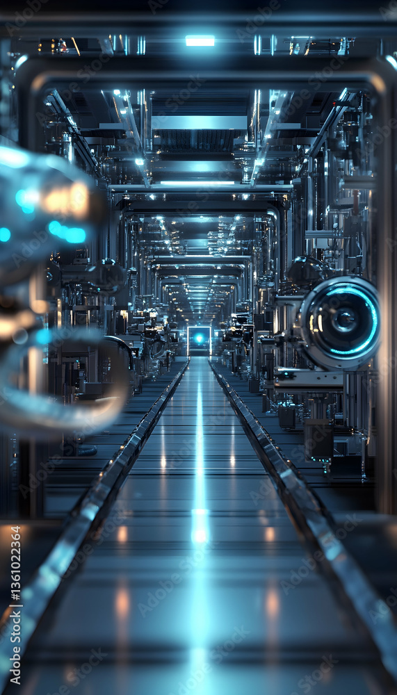 Wall mural modern automated production line in a futuristic factory -