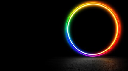 Obraz premium holographic circular graph, with luminous glassy effect, multicolor glass tone like oil film, over a rich black surface