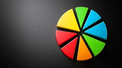 Fototapeta premium 3D pie chart icon, radiating inner glow, multicolor glass tone like oil film, with moody dark gradient background