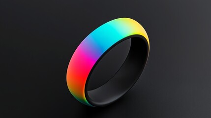 floating 3D ring chart, radiating inner glow, gradient spectrum colors like a rainbow, on a deep black background