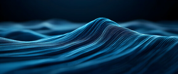 Abstract blue waves flow, dark background, digital art, tech design