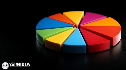 Obraz premium 3D pie chart icon, shine like polished crystal, gradient spectrum colors like a rainbow, floating in darkness