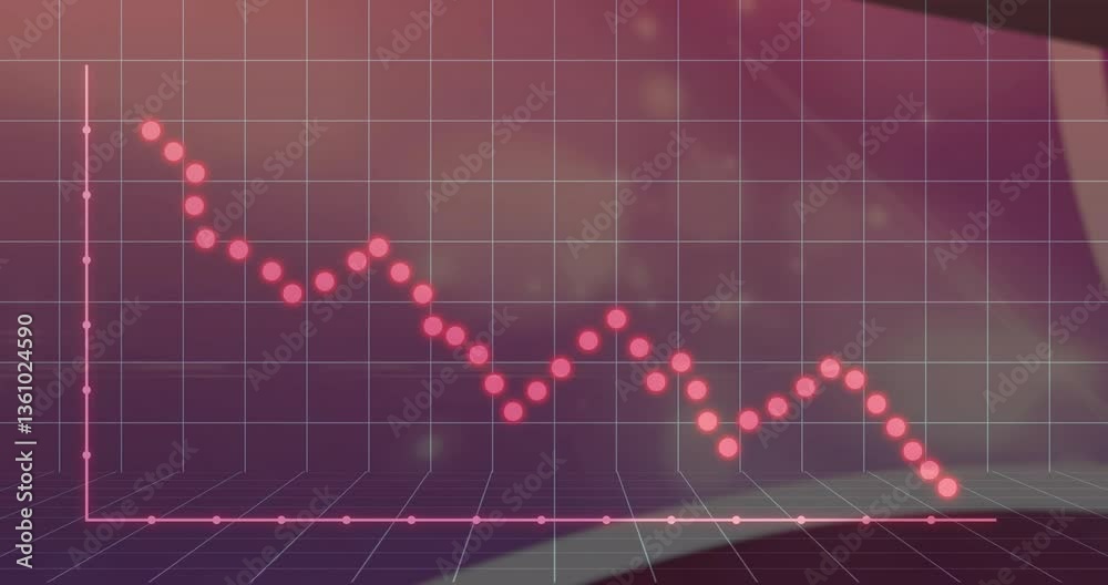Poster animation of fluctuating data points on pink gradient grid background
