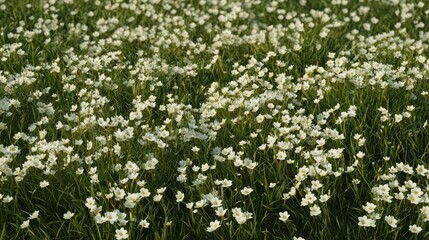 Fototapeta premium Vibrant Field of White Flowers in Lush Green Grass Capturing Nature's Beauty and Serenity During Sunny Day