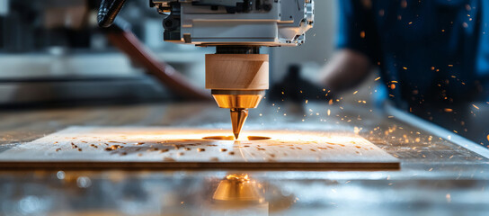 Close-up CNC Router Cutting Plywood, Skilled Woodwork and Precision Machining in Action
