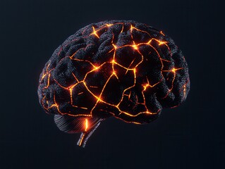 A futuristic, glowing brain with intricate patterns set against a dark background, symbolizing intelligence and neural connections.