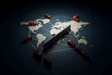 A visual representation of the global trade with shipping containers symbolizing commerce among countries like China, the United States and Europe.