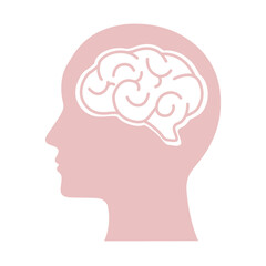human brain in pink flat style.