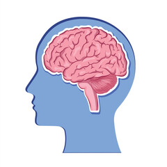  head, human brain vector illustration in relief papercut style.
