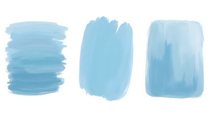 Three textured strokes of light blue paint ,cut out, transparent background, isolated