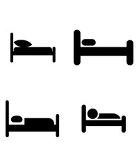 Various Bed Silhouettes with Pillows and Sleeping Figures