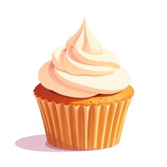 Close -up cupcake with cream on a white background