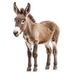Fototapeta premium Adorable Baby Donkey Posing Against White Background Studio Shot Young Mammal Animal