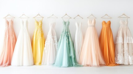 Fototapeta premium Elegant Wedding Dresses on White Background
