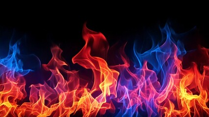 Fototapeta premium 燃え上がる熱い炎 赤と青 横長背景素材テクスチャ 16:9 動画サイズ対応 チラシパンフ AI生成素材