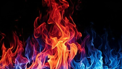 Fototapeta premium 燃え上がる熱い炎 赤と青 横長背景素材テクスチャ 16:9 動画サイズ対応 チラシパンフ AI生成素材
