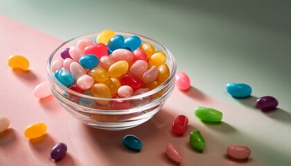 Glass bowl full of colorful jelly jars
