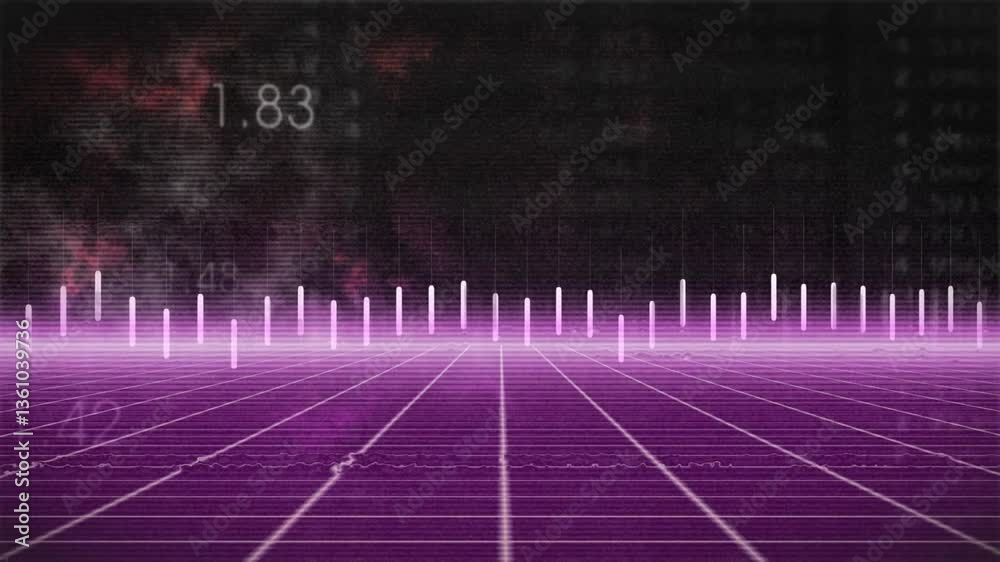 Poster glowing bars and numerical data overlay creating futuristic digital grid animation