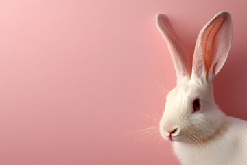 Obraz premium white rabbit with large ears against soft pink background, creating calm and charming atmosphere