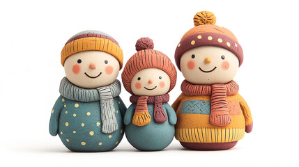 可愛い3人家族の人形の3Dイラスト