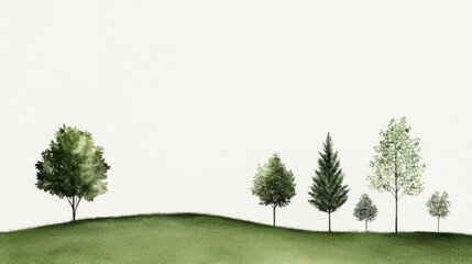 Fototapeta premium A serene landscape showcasing a variety of trees on a gentle green hill.