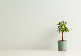 A simple yet elegant indoor plant in a pastel pot enhances the serene ambiance of any space.