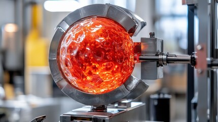 Glass Blowing Process in Modern Studio with Molten Glass Detail