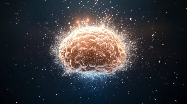 Exploding Brain Concept Representing Knowledge and Creativity Energy
