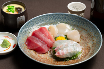 新鮮な刺身の盛り合わせ　日本の居酒屋イメージ