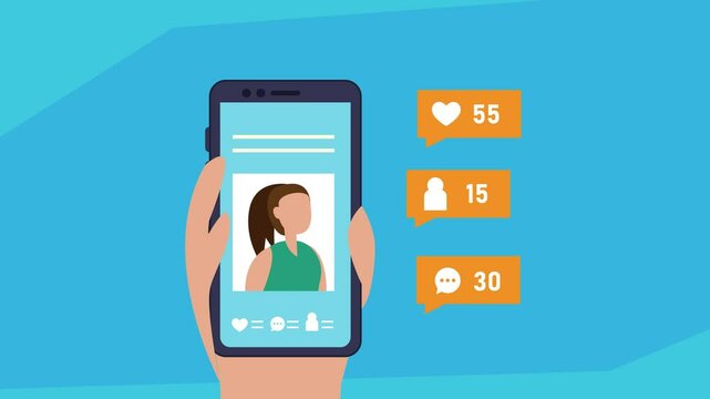 Social Media Profile Interaction &mdash; Likes, Comments, and Followers on Mobile App cartoon animation