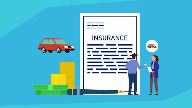 Car Insurance Concept &mdash; Policy Agreement and Financial Protection cartoon animation