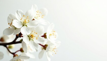 Obraz premium Delicate white blossoms on a stark white background, white, petals, light