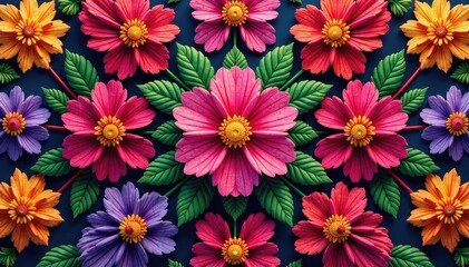 Fototapeta premium Intricate, densely packed, vibrant blooms forming a repeating motif , flower, densely packed floral