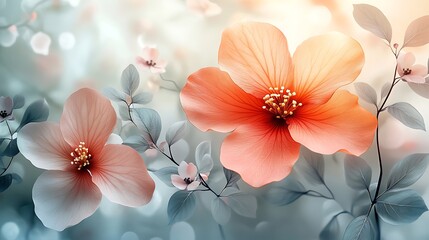 Delicate Peach Blossoms and Grey Leaves Art