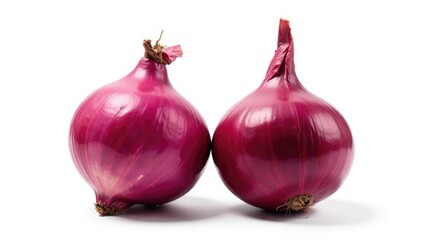 Two red onions, contrasting textures, stark white background, nature, agriculture