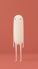 A simple, cartoonish character with a rounded body and long limbs stands against a soft, warm-colored background.