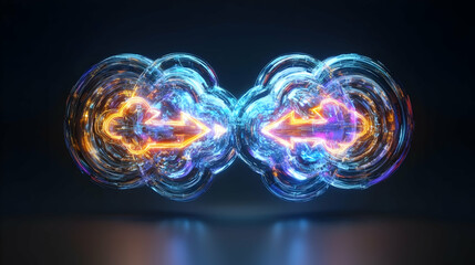 Glowing Blue and Orange Infinity Loop with Arrows