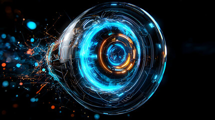 Glowing Blue and Orange Sphere with Energy Particles Abstract Digital Art