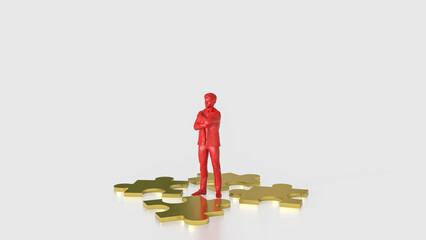 The Red man and Jigsaw puzzle for Business concept 3d Rendering.