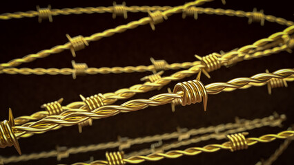 The Gold barbed wire for security or war concept 3d Rendering.