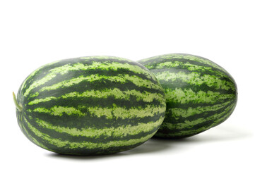 watermelons Two whole stacked on top of each other. isolated on white background.