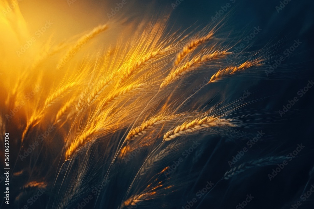 Poster surreal transformation of golden wheat into glowing energy waves in a dreamy abstract background gen